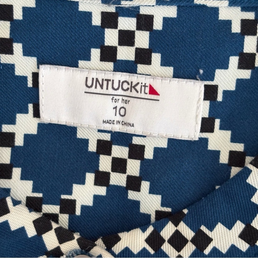 UNTUCKit Blue Belted Geometric Print Shirt Dress Sz 10 - Picture 8 of 11